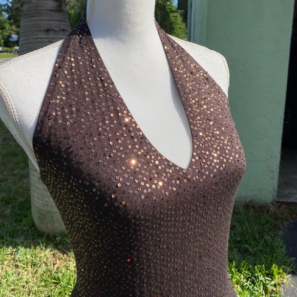 BCBGMAXAZRIA Brown Gold Sequin Tank - Picture 1 of 8